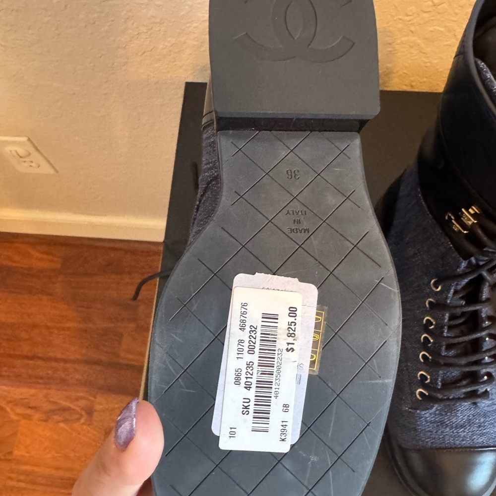 Chanel Lace Up Combat Boot Navy and Black - Picture 9 of 12